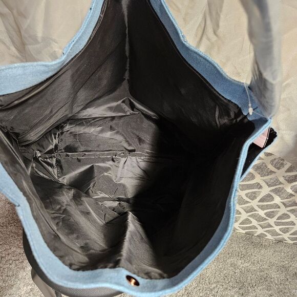 Victoria's Secret Hey Angel Light Denim Studs Metallic Rose Gold Weekender Tote - Picture 8 of 11